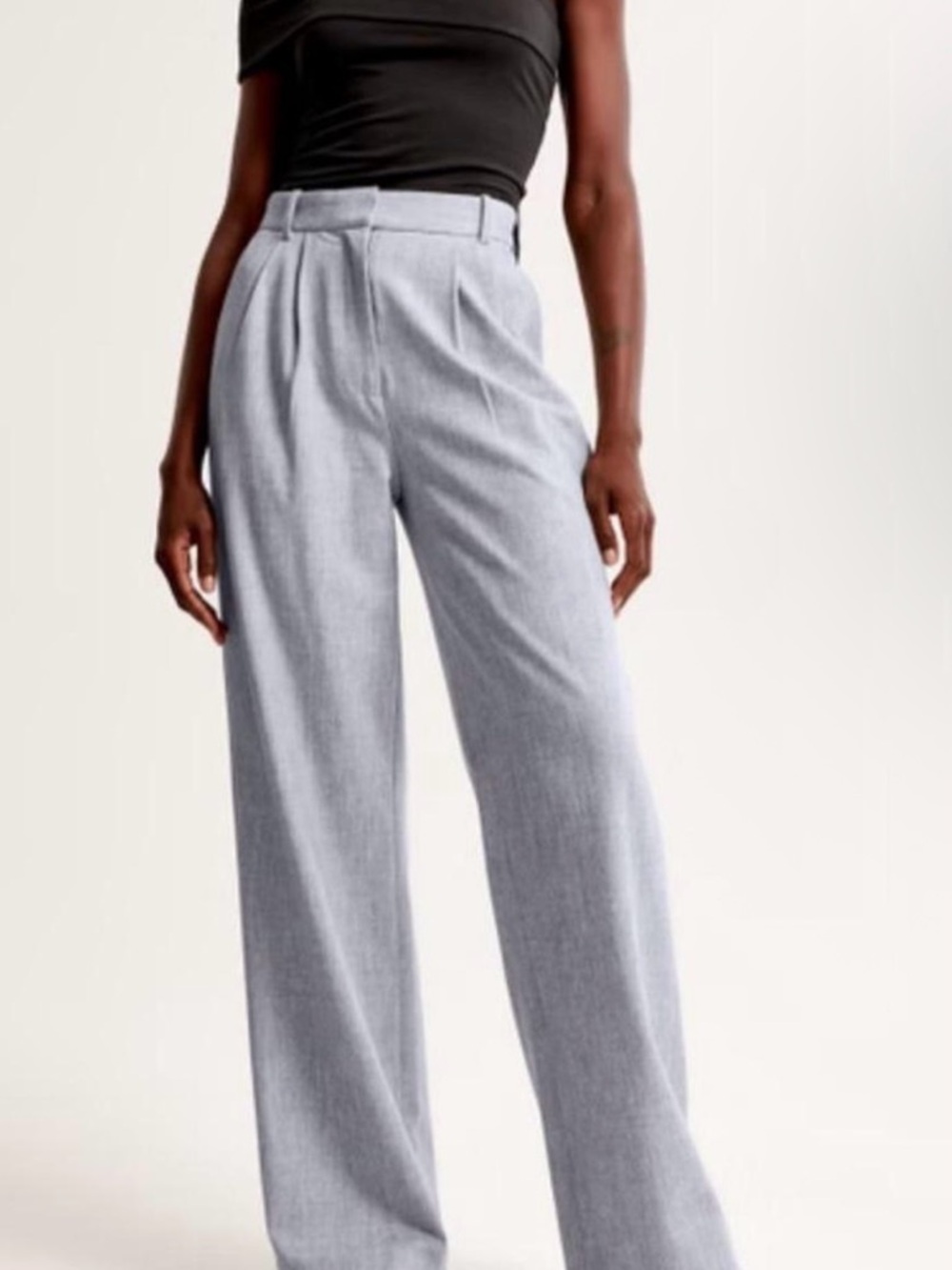 Abercrombie & Fitch Light Gray Wide-Leg High-Rise Trousers Curve Love